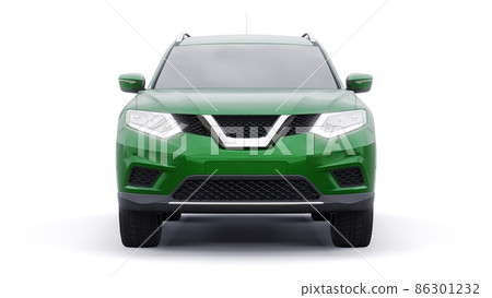 Green Mid-size family urban SUV car on white background. 3D illustration. 86301232