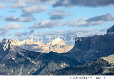 Mountain range of Langkofel Group in Seiser Alm (Alpe di Siusi) South Tyrol, Italy. Mountain range of Langkofel Group in Seiser Alm (Alpe di Siusi) South Tyrol, Italy. 86301498