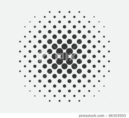 Circle halftone design element. Dots spotted black pattern. Comic style vector blob 86303003