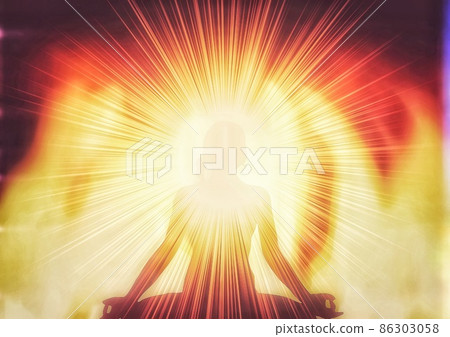Illustration of a woman who burns energy and meditates 86303058