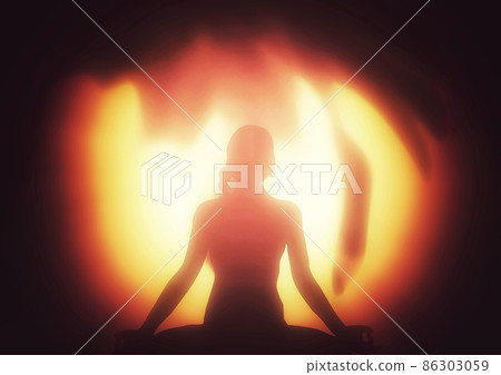 Illustration of a woman who burns energy and meditates Illustration of a woman who burns energy and meditates 86303059