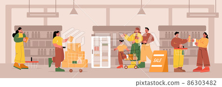People in supermarket or grocery store market 86303482
