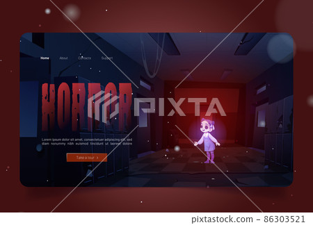 Horror banner with girl ghost in old dirty school 86303521