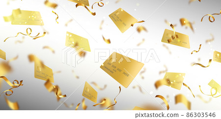 Abstract background gold credit cards and confetti 86303546