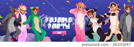 Pajamas party cartoon web banner, kigurumi fun Pajamas party cartoon web banner, kigurumi fun 86303647