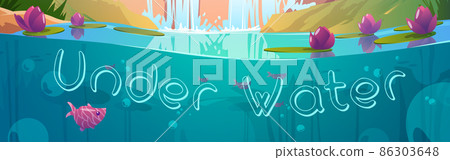 Under water background, cartoon banner with pond Under water background, cartoon banner with pond 86303648