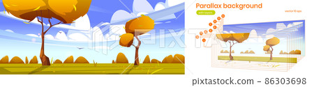Parallax background with autumn landscape Parallax background with autumn landscape 86303698