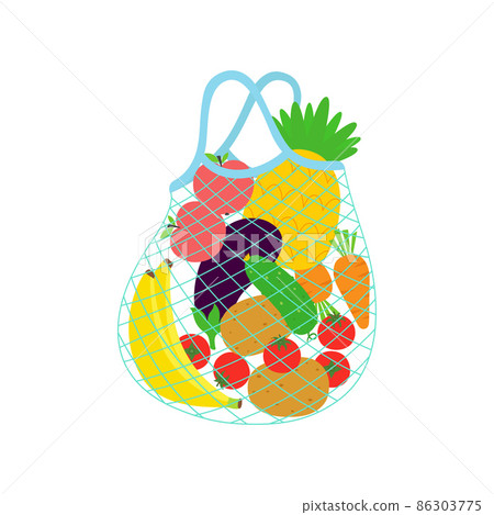 fruit and vegetables in eco bag, vector illustration 86303775