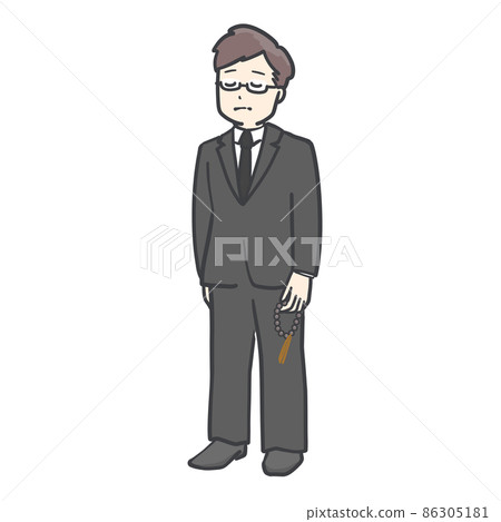 一名男子身穿喪服並手持珠子的插圖 86305181