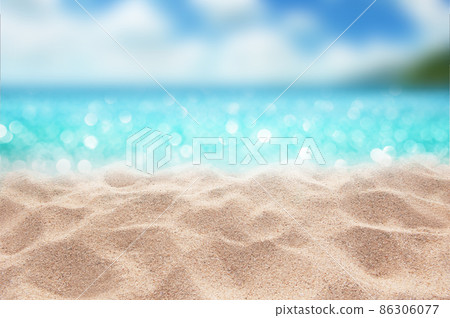 Summer paradise sandy beach with blur palms and bokeh light  in the sea Summer concept 86306077
