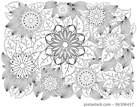 Coloring book for adult and older children. Coloring page with vintage flowers pattern. Coloring book for adult and older children. Coloring page with vintage flowers pattern. 86306437