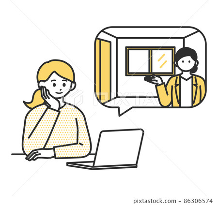 Illustration material of a young woman doing an online preview on a laptop 86306574