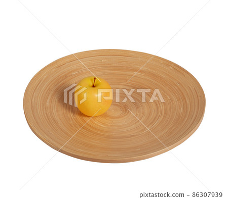Apple on Wooden Plate. Isolated on White Background. Apple on Wooden Plate. Isolated on White Background. 86307939