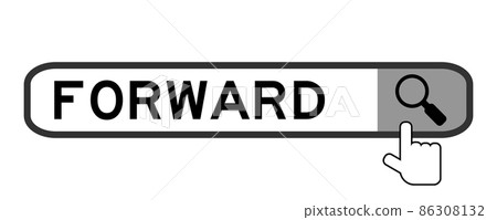 Search banner in word forward with hand over magnifier icon on white background 86308132