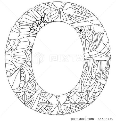 Letter O monogram for coloring, engraving design. Vector illustration. Letter O monogram for coloring, engraving design. Vector illustration. 86308439