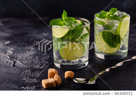 Refreshing summer alcoholic cocktail mojito with ice, fresh mint and lime Refreshing summer alcoholic cocktail mojito with ice, fresh mint and lime 86308551