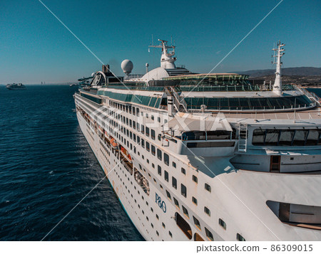 aerial drone high angle photo of cruise liner in Limassol, Cyprus island, resort 86309015