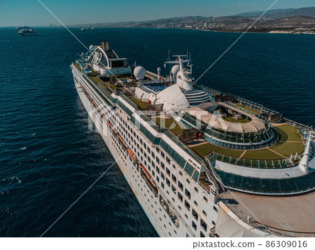 aerial drone high angle photo of cruise liner in Limassol, Cyprus island, resort 86309016