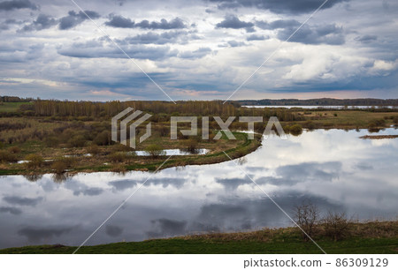 Rural Russian landscape with Sorot river 86309129