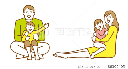 A family of four with a smile to sit and relax 86309405