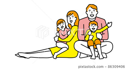 A family of four with a smile to sit and relax 86309406
