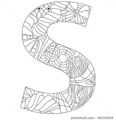 Letter S monogram for coloring, engraving design. Vector illustration. 86309484