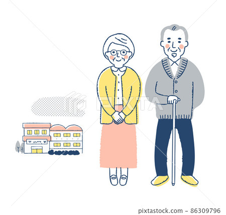 微笑的老年夫婦和福利設施全身 微笑的老年夫婦和福利設施全身 86309796