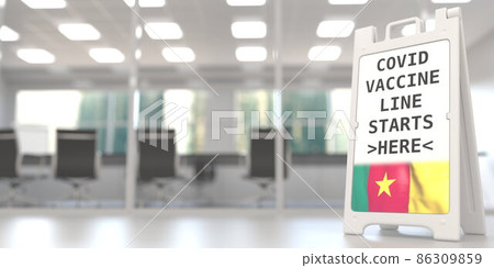 COVID-19 vaccination centre signboard with flag of Cameroon. 3D rendering 86309859