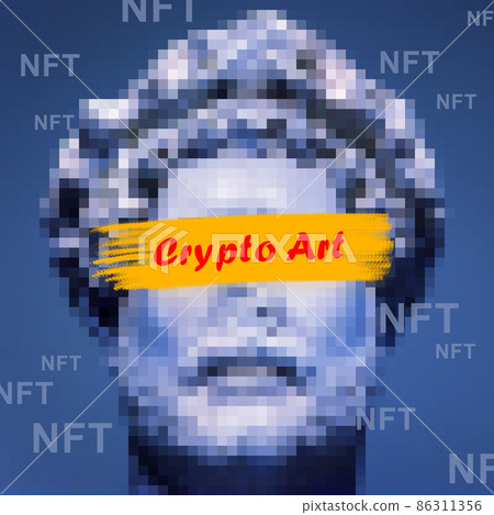 NFT token and crypto art, marble statue in digital gallery 86311356