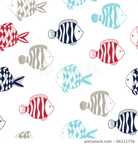 Seamless vector hand drawn fish pattern. - Stock Illustration [86311756 ...