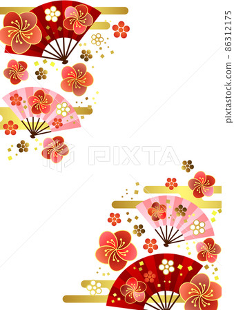 扇、雲、日本花框立式/紅 86312175