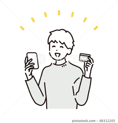 Illustration material of a man who is relieved to check the usage details of the card on a smartphone Illustration material of a man who is relieved to check the usage details of the card on a smartphone 86312205