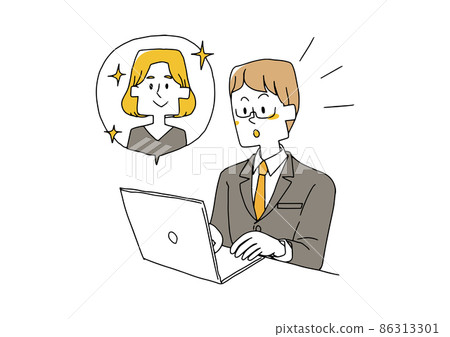 A comical handwritten person in charge of personnel who found a good job change applicant on the Internet A comical handwritten person in charge of personnel who found a good job change applicant on the Internet 86313301