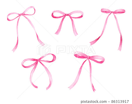 Pink ribbon watercolor illustration set - Stock Illustration [86313917 ...
