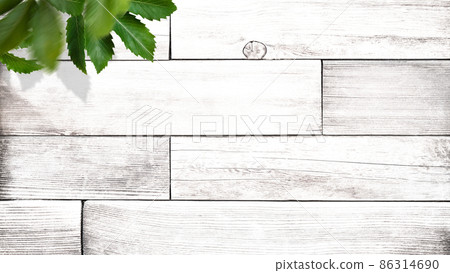 White wood grain and leaf background material 86314690