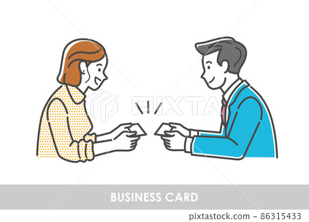 商務人士與女性商業夥伴交換名片的插圖素材 86315433