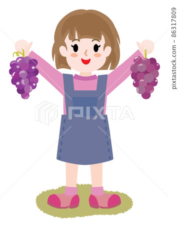 雙手捧著葡萄的女孩 86317809