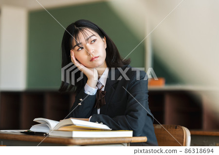 Depressing high school girl at school 86318694