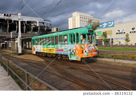 Toden tram in front of Kochi station Tosaden Kotsu Kochi prefecture Toden tram in front of Kochi station Tosaden Kotsu Kochi prefecture 86319132