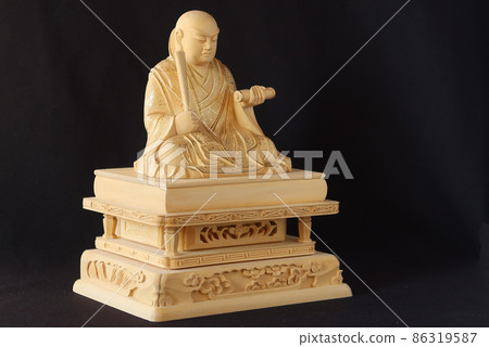 Nichiren sect (Hokke sect) founder Nichiren saint's wooden statue black background shooting 4 Nichiren sect (Hokke sect) founder Nichiren saint's wooden statue black background shooting 4 86319587