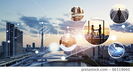 Business and network collage image Horizontal visual for banners and advertisements 86319660