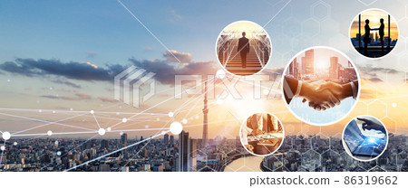 Business and network collage image Horizontal visual for banners and advertisements Business and network collage image Horizontal visual for banners and advertisements 86319662