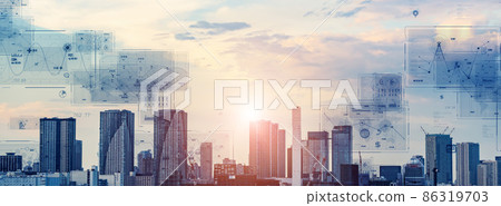 城市和技術橫幅和廣告的水平視覺效果 城市和技術橫幅和廣告的水平視覺效果 86319703