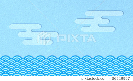 Qinghai wave and haze background design with the image of three-dimensionally overlapping paper 86319997