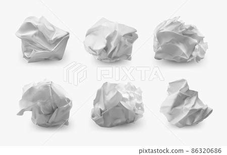 Paper ball. Realistic crumpled and crinkled paper trash, wrinkled page . Vector set illustrations image crushed crumpled balls paper 86320686