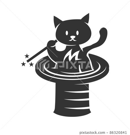 Cat in Hat magic and stick Icon Illustration Brand Identity Cat in Hat magic and stick Icon Illustration Brand Identity 86320841