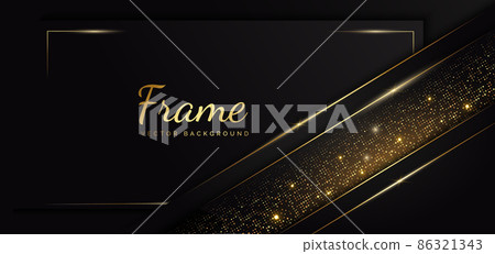 Abstract template black geometric oblique with golden line layer on black background. Decor glitter and golden lines glowing dots golden combinations. 86321343