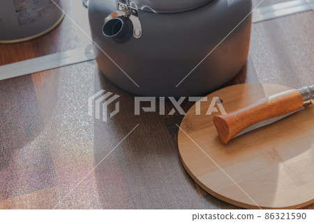 Outdoor camping coffee cup breakfast image material 86321590