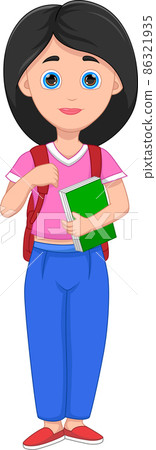 little girl holding a book and carrying a backpack little girl holding a book and carrying a backpack 86321935