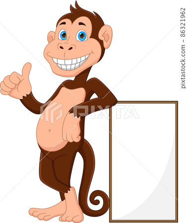 cartoon cute monkey thumbs up with blank sign cartoon cute monkey thumbs up with blank sign 86321962